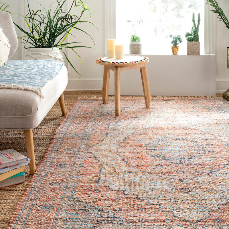 Mercury Row® Hayley Oriental Flatweave Orange/Blue Area Rug Wayfair